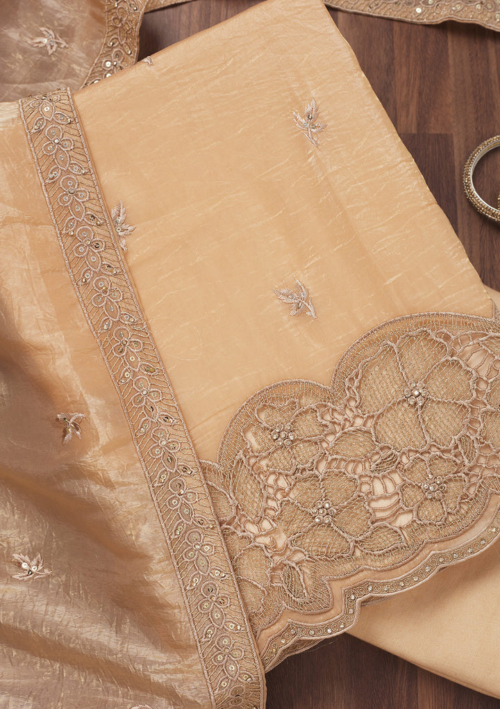 Light Peach Zariwork Semi Crepe Unstitched Salwar Suit