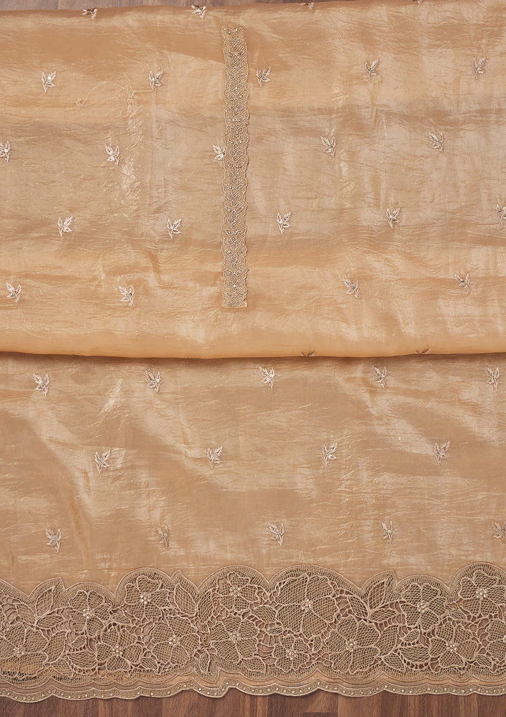 Light Peach Zariwork Semi Crepe Unstitched Salwar Suit