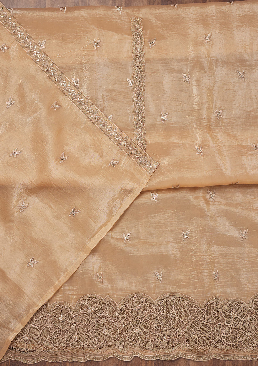 Light Peach Zariwork Semi Crepe Unstitched Salwar Suit