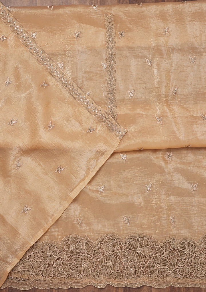 Light Peach Zariwork Semi Crepe Unstitched Salwar Suit