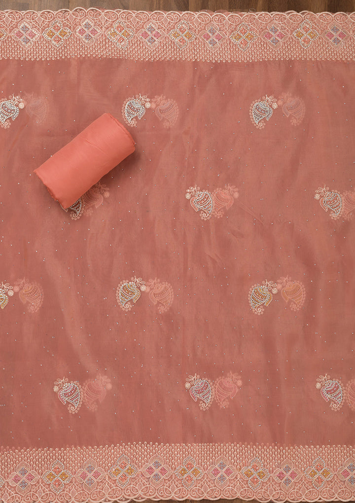Light Peach Zariwork Semi Crepe Unstitched Salwar Suit