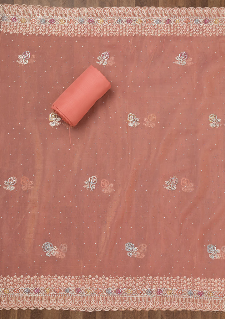 Light Peach Zariwork Semi Crepe Unstitched Salwar Suit