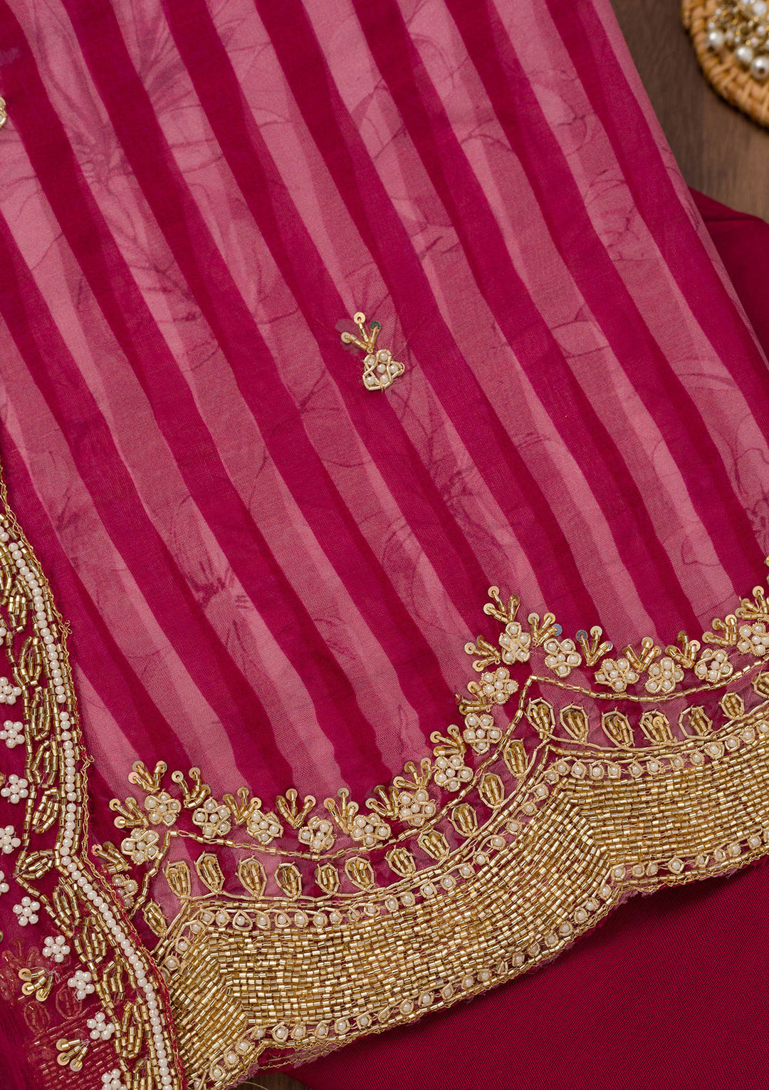 Magenta Pink Cutdana Semi Crepe Unstitched Salwar Suit