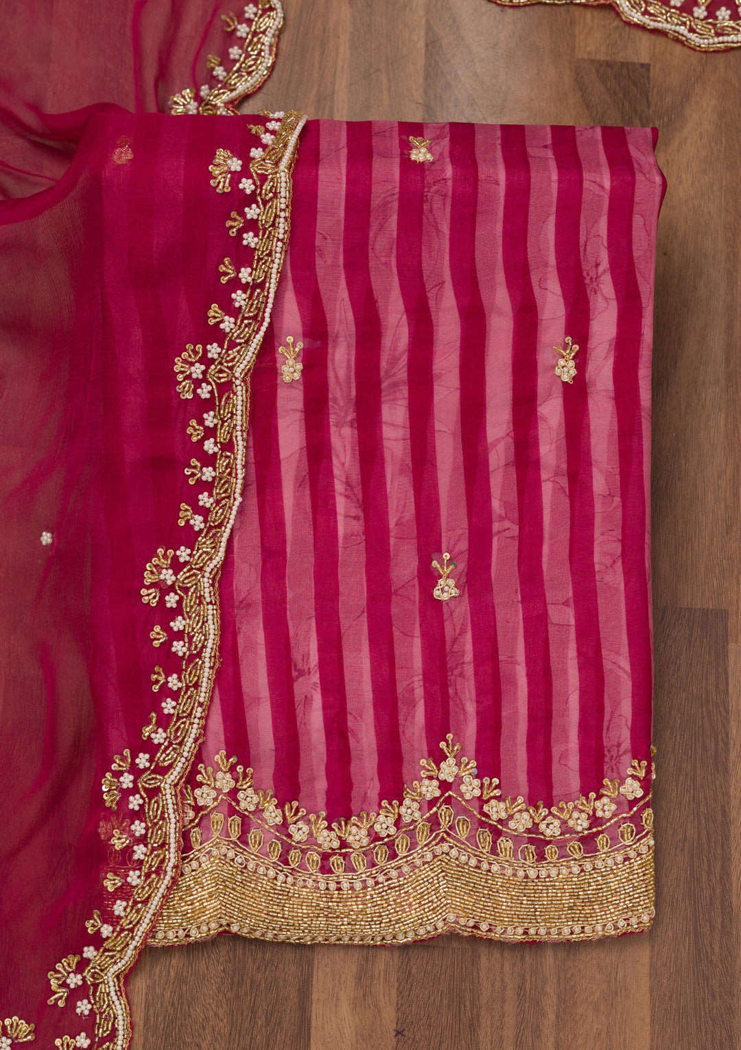 Magenta Pink Cutdana Semi Crepe Unstitched Salwar Suit