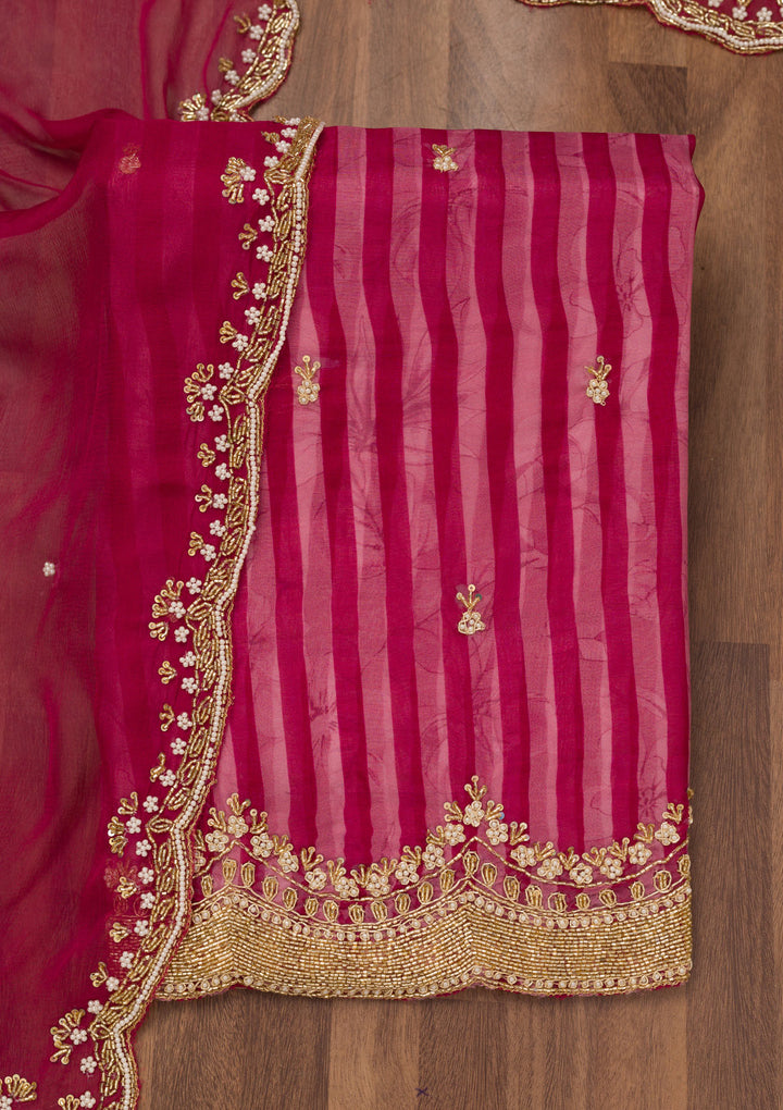 Magenta Pink Cutdana Semi Crepe Unstitched Salwar Suit