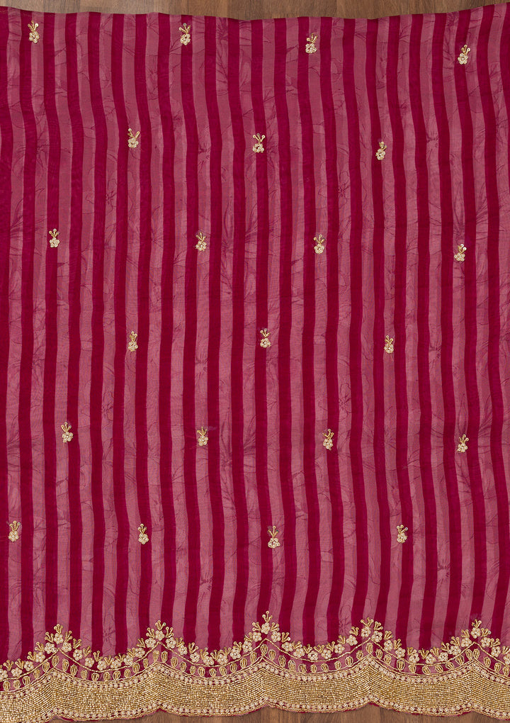 Magenta Pink Cutdana Semi Crepe Unstitched Salwar Suit
