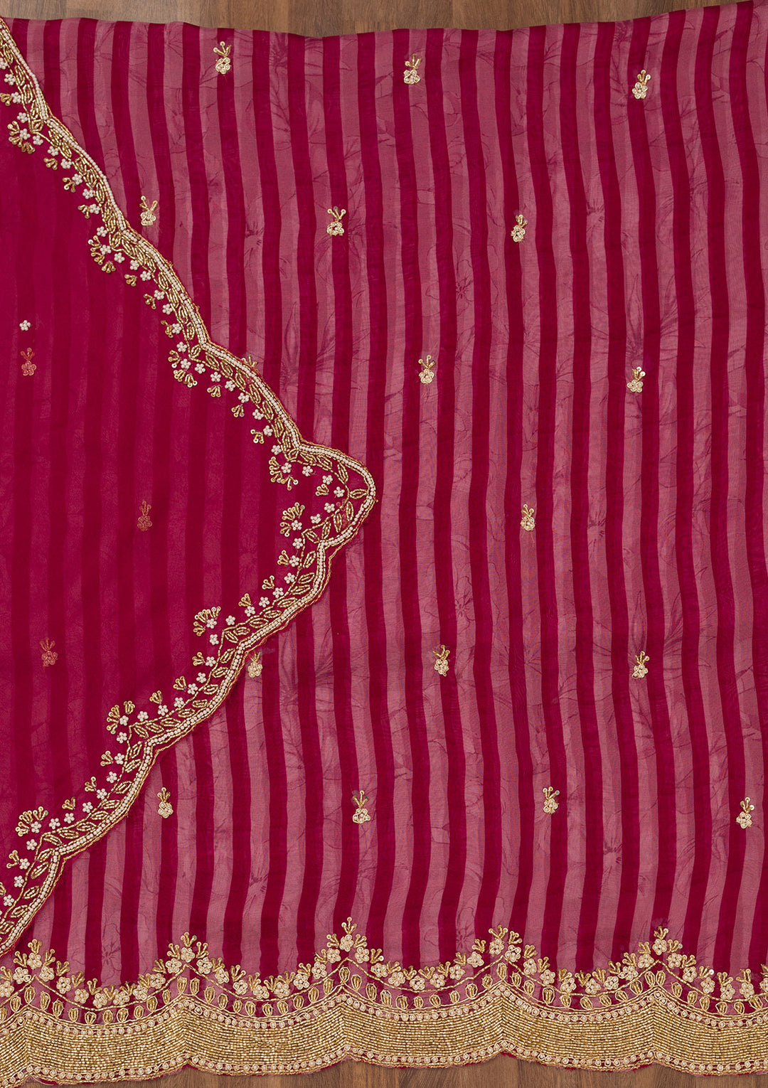 Magenta Pink Cutdana Semi Crepe Unstitched Salwar Suit