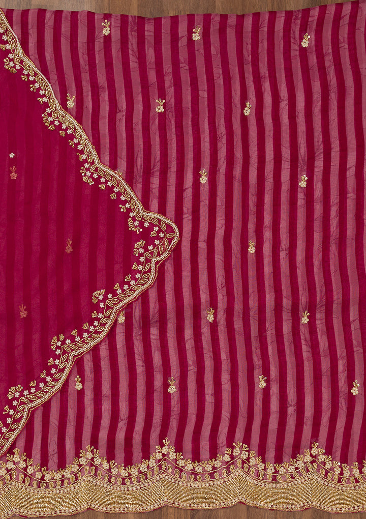 Magenta Pink Cutdana Semi Crepe Unstitched Salwar Suit