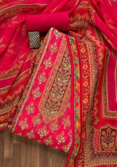 Magenta Pink Gotapatti Georgette Unstitched Salwar Suit