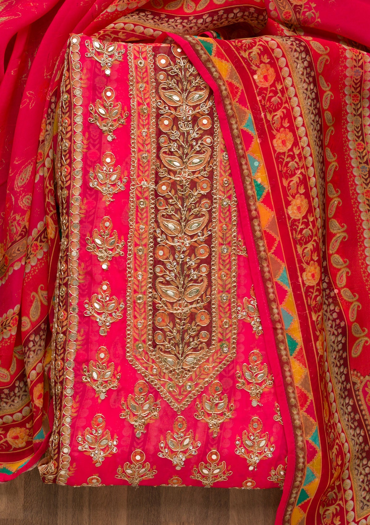 Magenta Pink Gotapatti Georgette Unstitched Salwar Suit