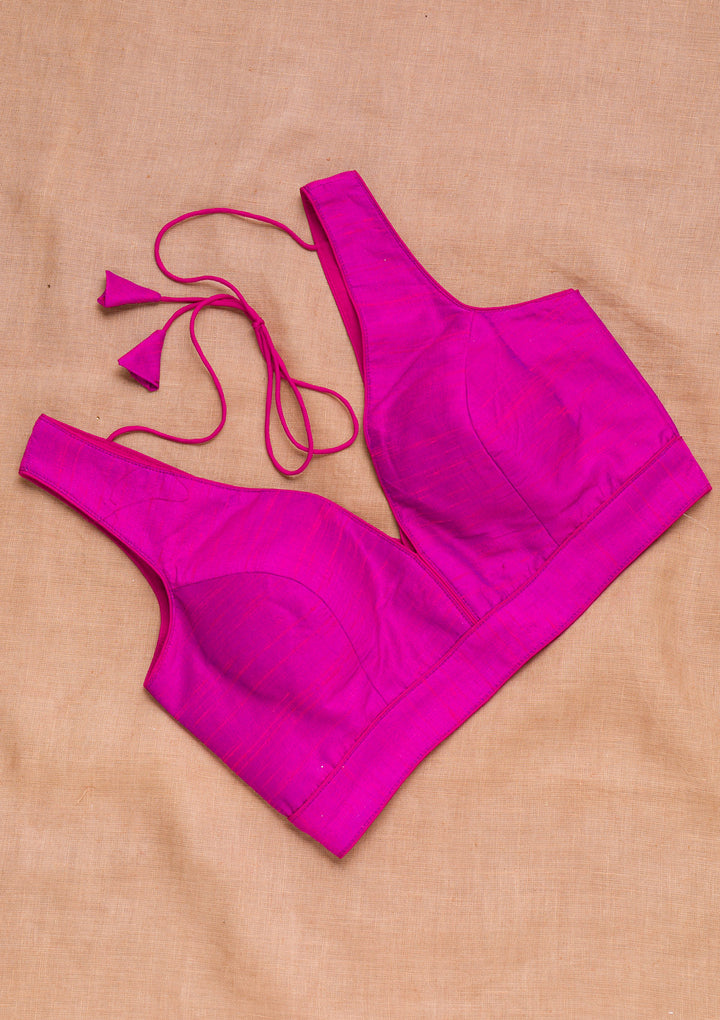 Magenta Pink Plain Raw Silk Blouse