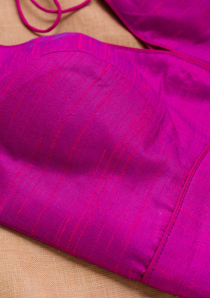 Magenta Pink Plain Raw Silk Blouse