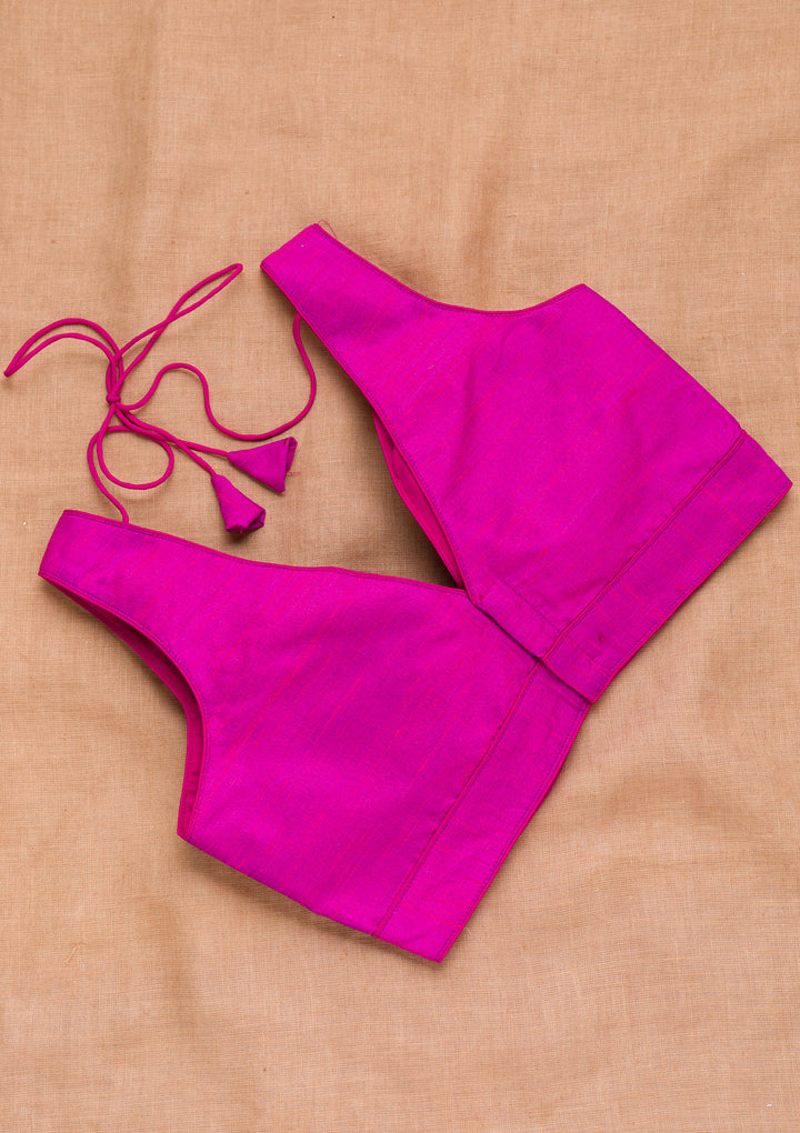 Magenta Pink Plain Raw Silk Blouse