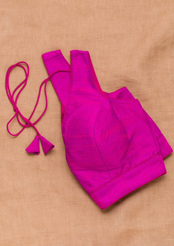 Magenta Pink Plain Raw Silk Blouse