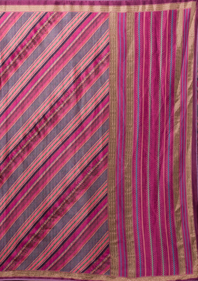 Magenta Pink Printed Semi Crepe Designer Saree
