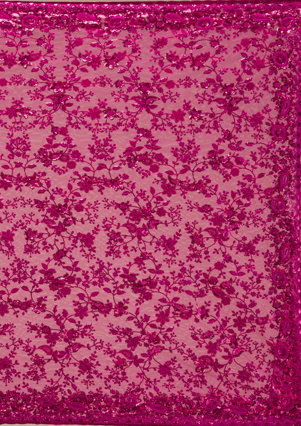 Magenta Pink Sequins Net Saree