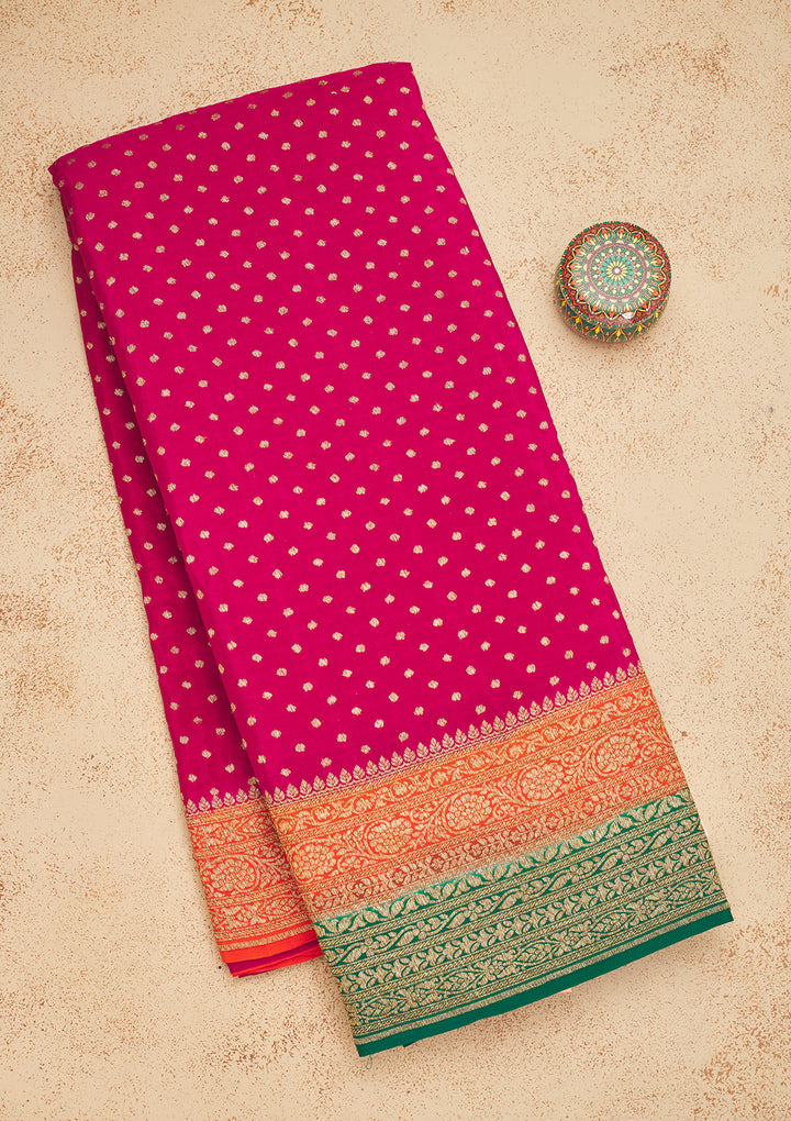 Magenta Pink Zariwork Art Silk Saree