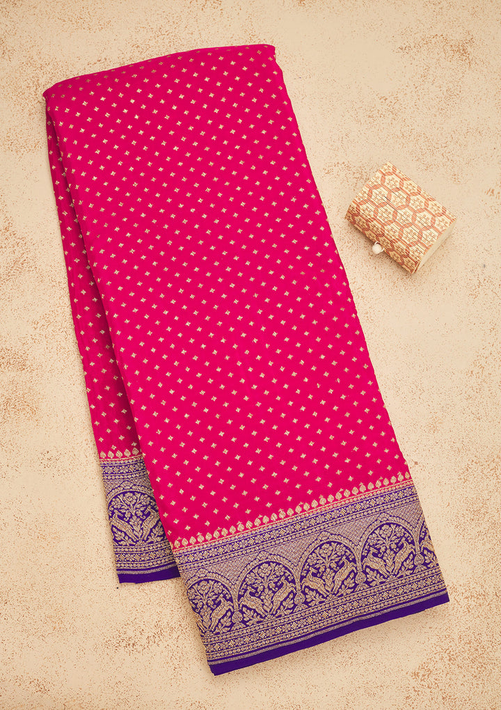 Magenta Pink Zariwork Art Silk Saree