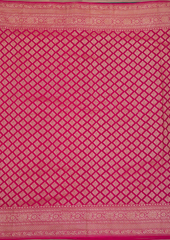 Magenta Pink Zariwork Art Silk Saree