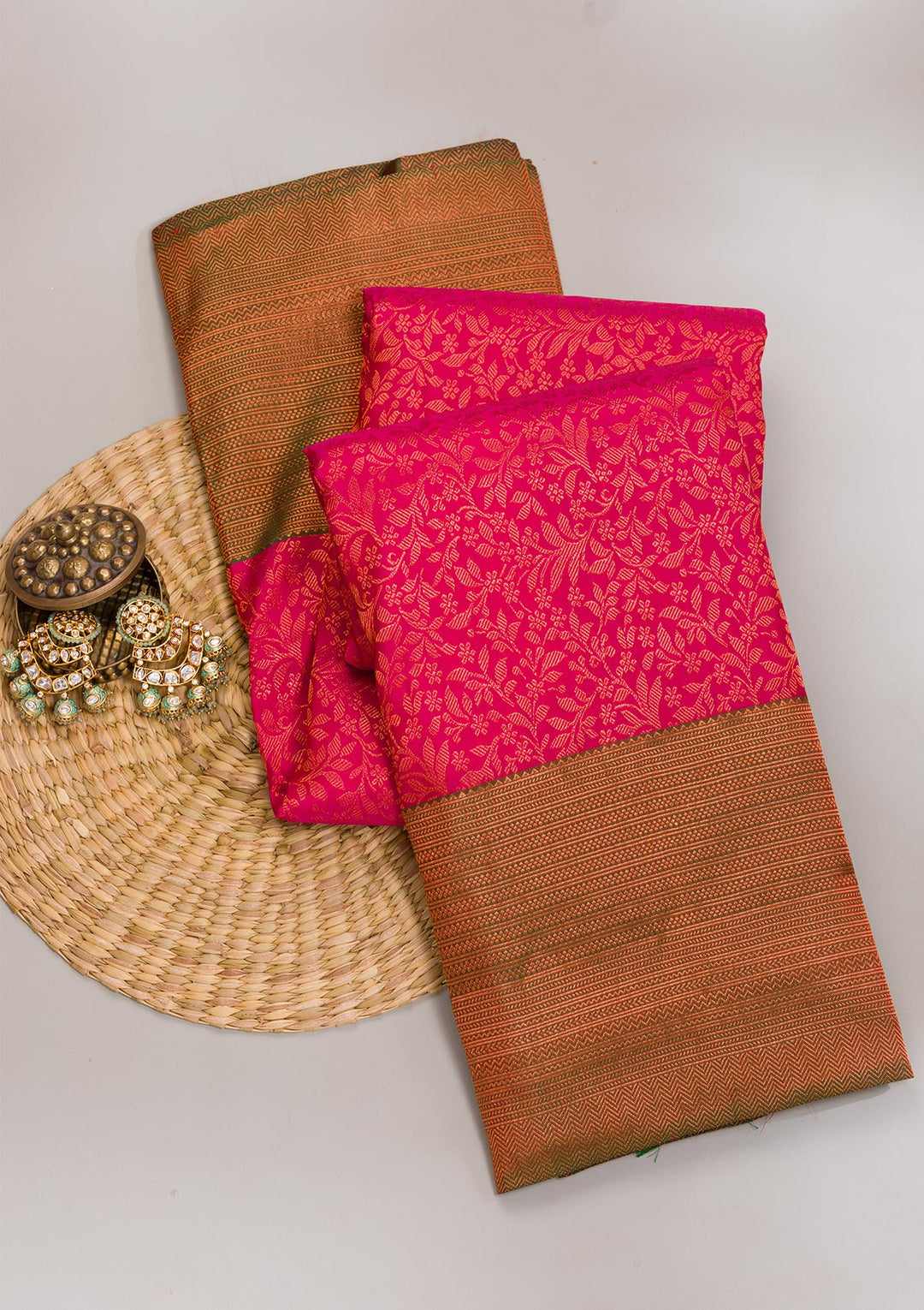 Magenta Pink Zariwork Pure Silk Saree-Koskii