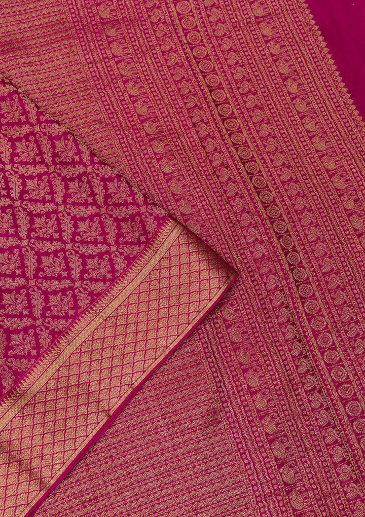 Magenta Pink Zariwork Banarasi Pure Silk Saree