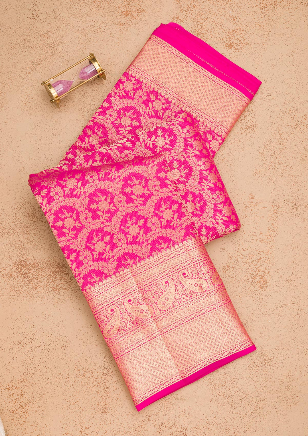 Magenta Pink Zariwork Pure Silk Saree