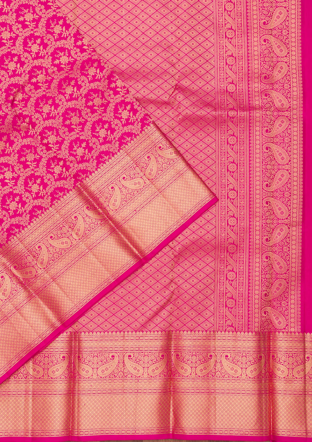Magenta Pink Zariwork Pure Silk Saree