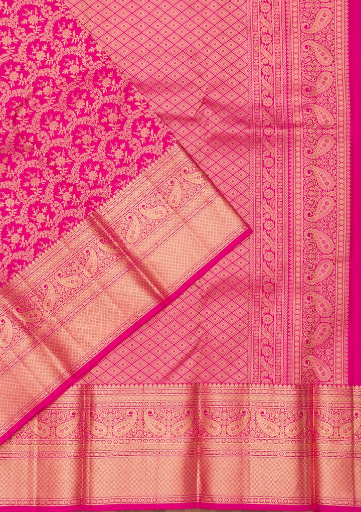 Magenta Pink Zariwork Pure Silk Saree