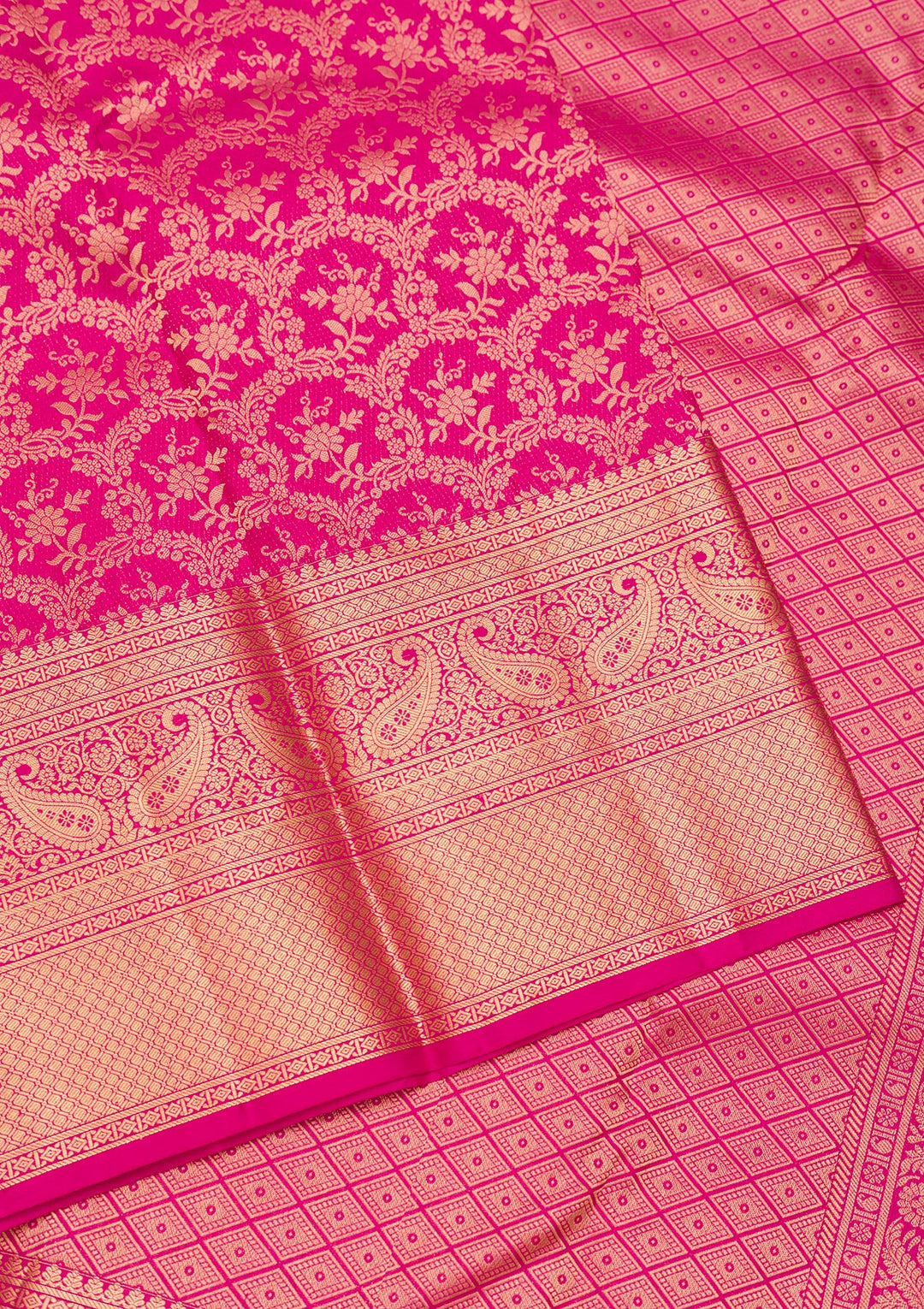 Magenta Pink Zariwork Pure Silk Saree