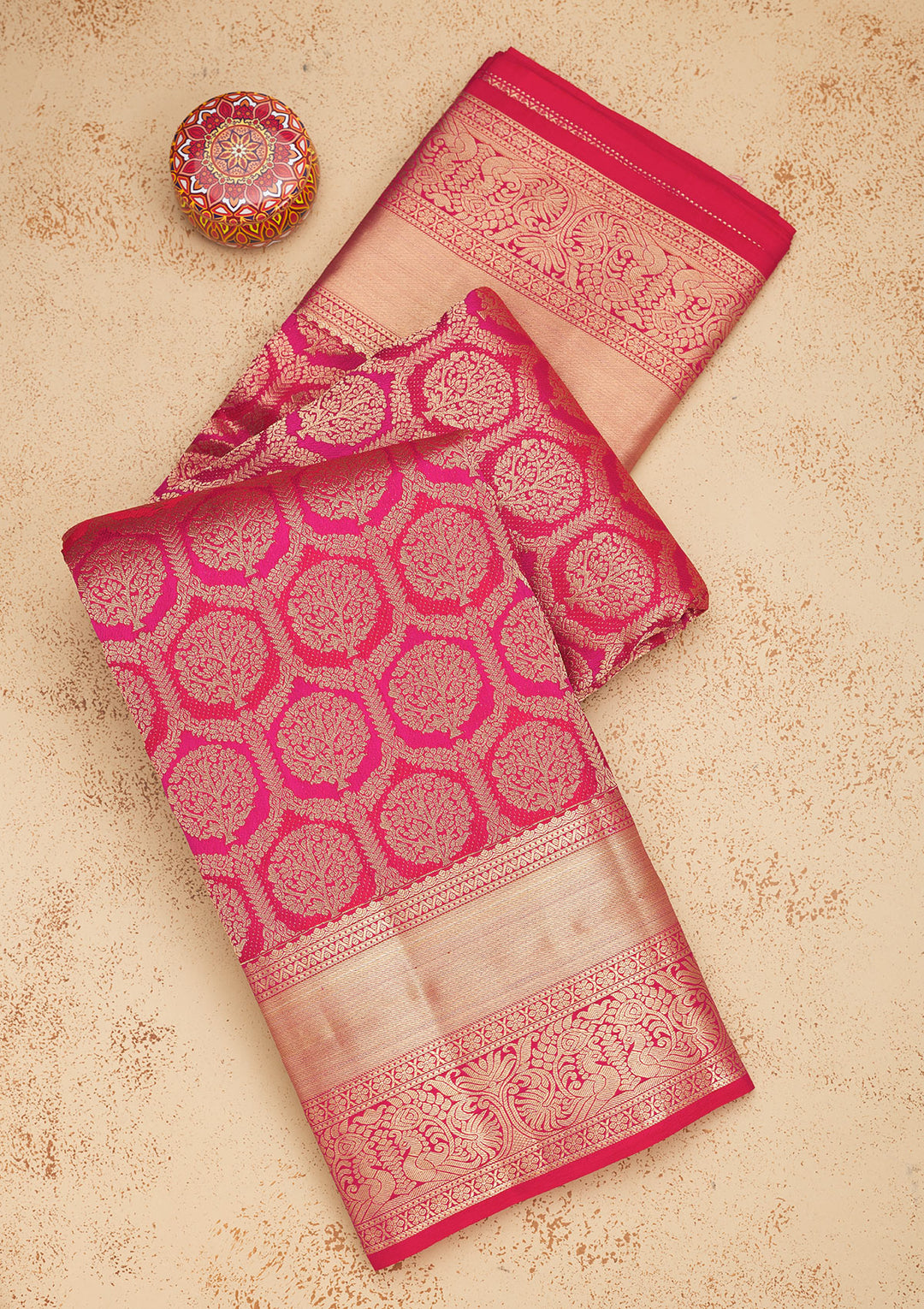 Magenta Pink Zariwork Pure Silk Saree