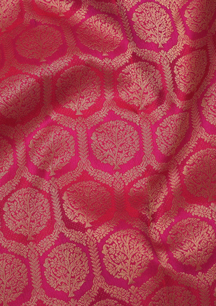 Magenta Pink Zariwork Pure Silk Saree