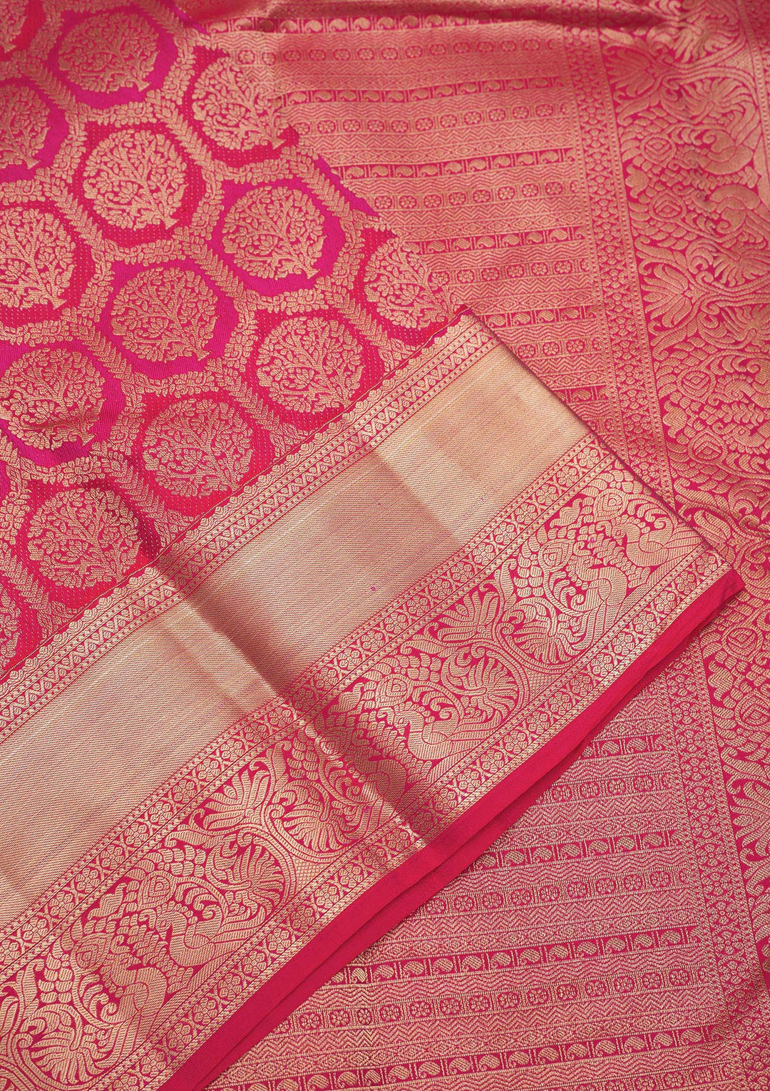 Magenta Pink Zariwork Pure Silk Saree