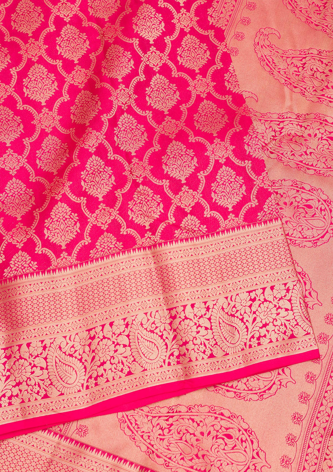 Magenta Pink Zariwork Pure Silk Saree