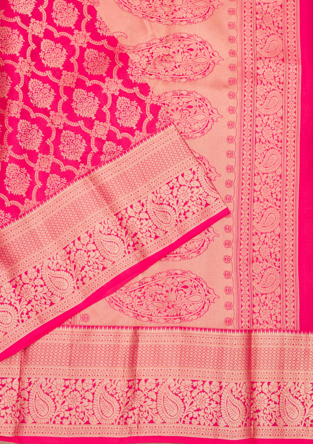 Magenta Pink Zariwork Pure Silk Saree