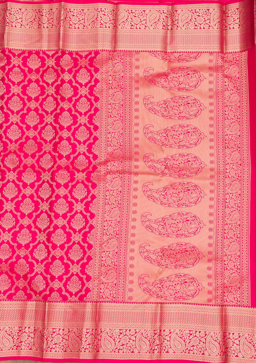 Magenta Pink Zariwork Pure Silk Saree