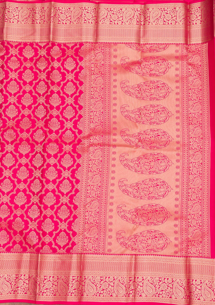 Magenta Pink Zariwork Pure Silk Saree