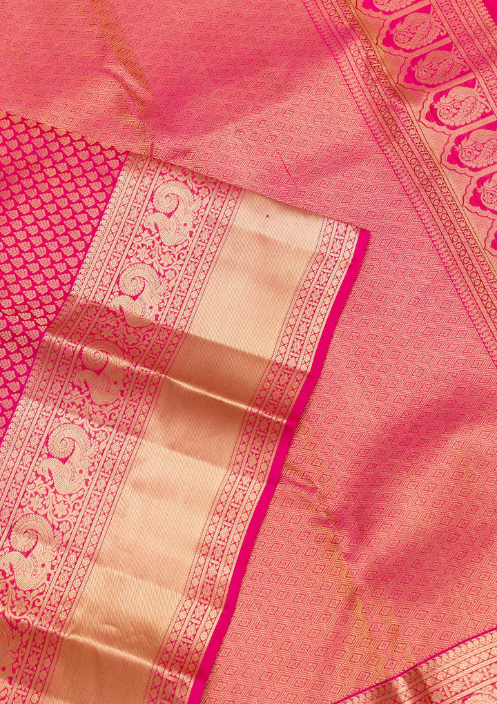 Magenta Pink Zariwork Pure Silk Saree-Koskii