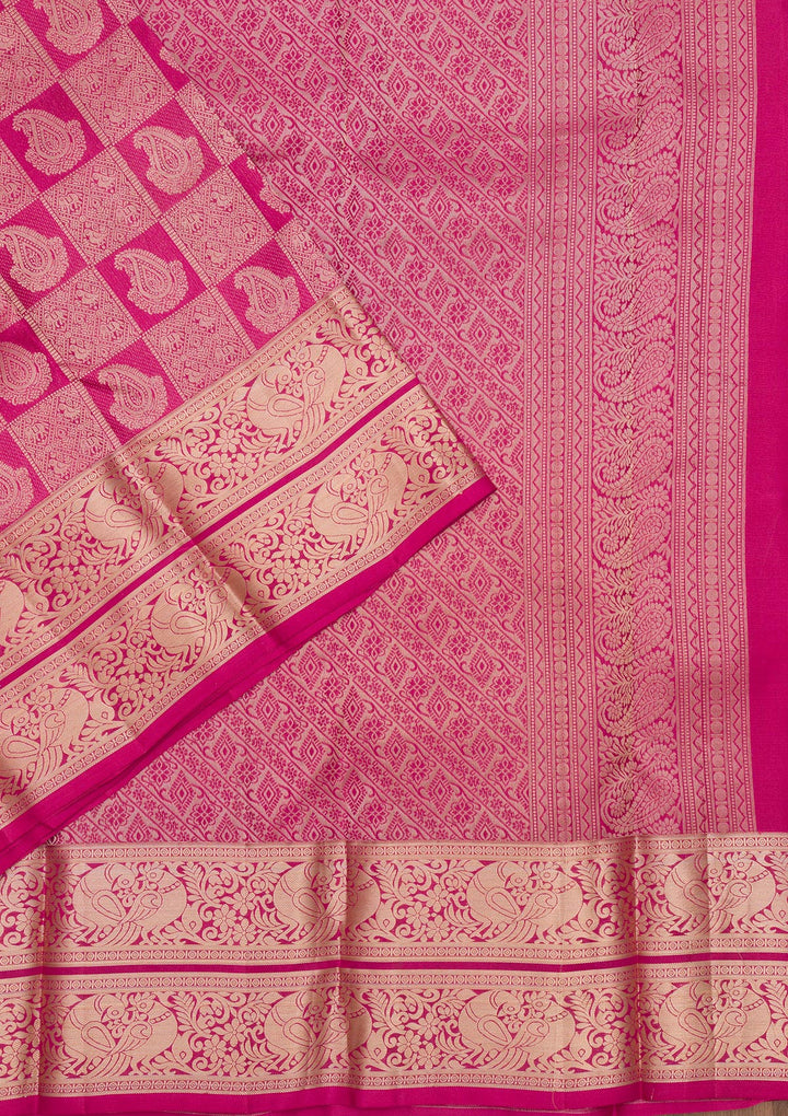 Magenta Pink Zariwork Pure Silk Saree