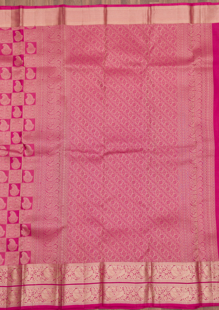 Magenta Pink Zariwork Pure Silk Saree