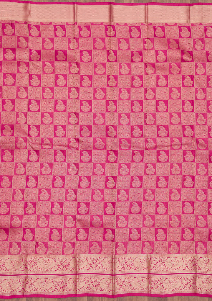 Magenta Pink Zariwork Pure Silk Saree