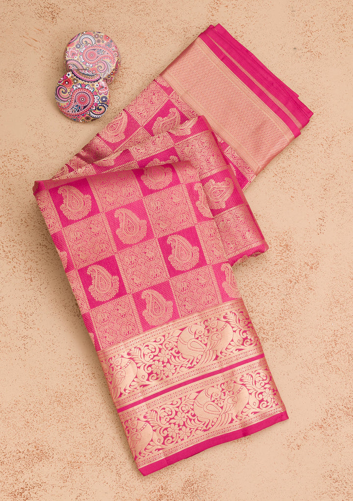 Magenta Pink Zariwork Pure Silk Saree