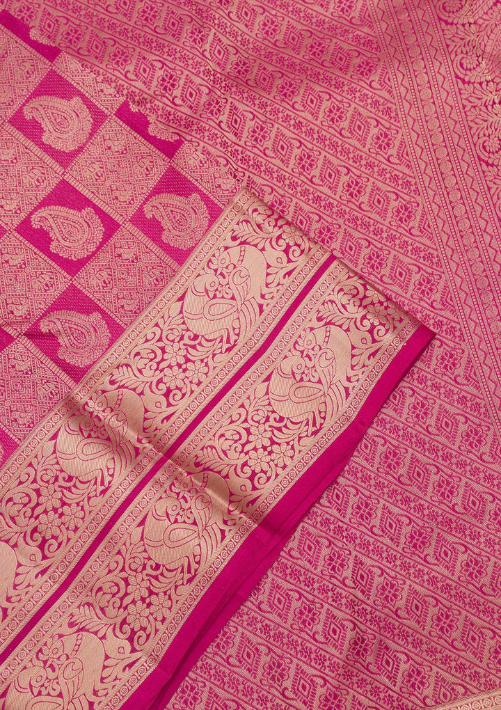 Magenta Pink Zariwork Pure Silk Saree