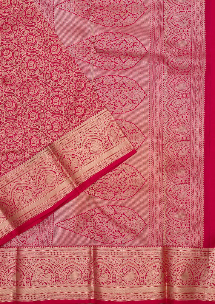 Magenta Pink Zariwork Pure Silk Saree