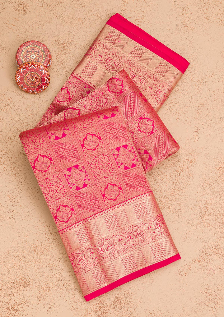 Magenta Pink Zariwork Pure Silk Saree