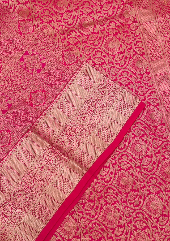 Magenta Pink Zariwork Pure Silk Saree