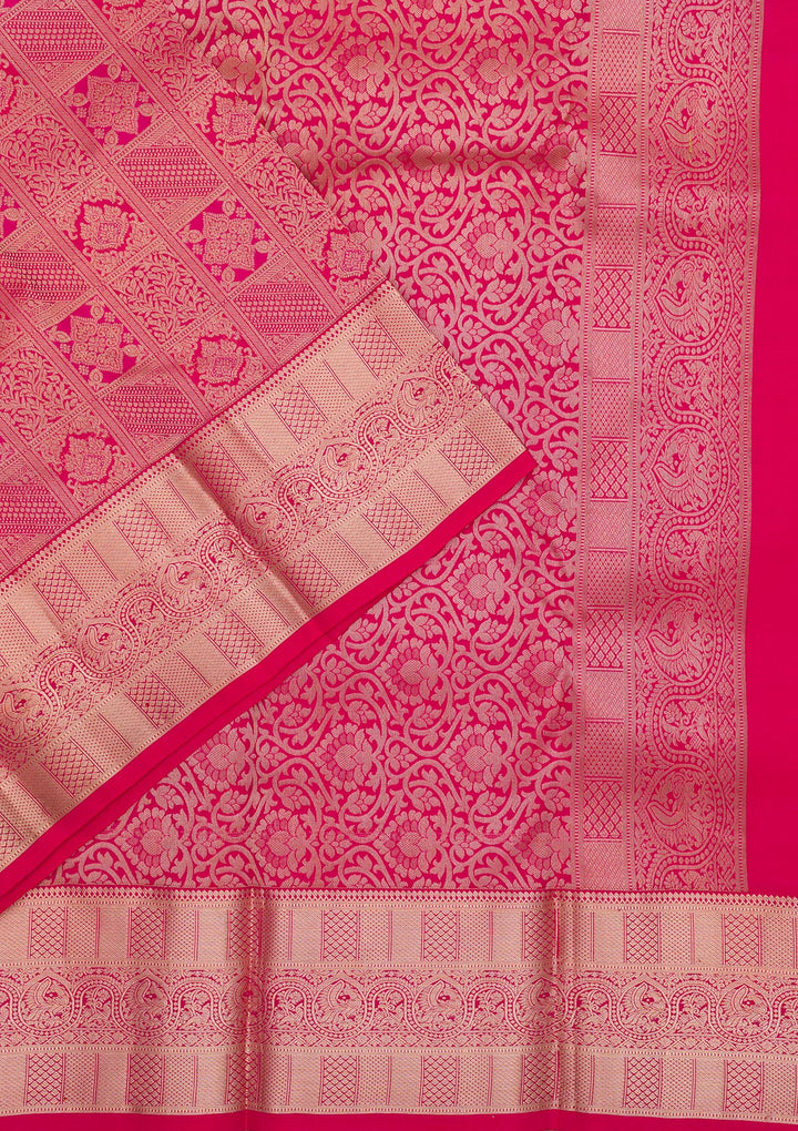 Magenta Pink Zariwork Pure Silk Saree