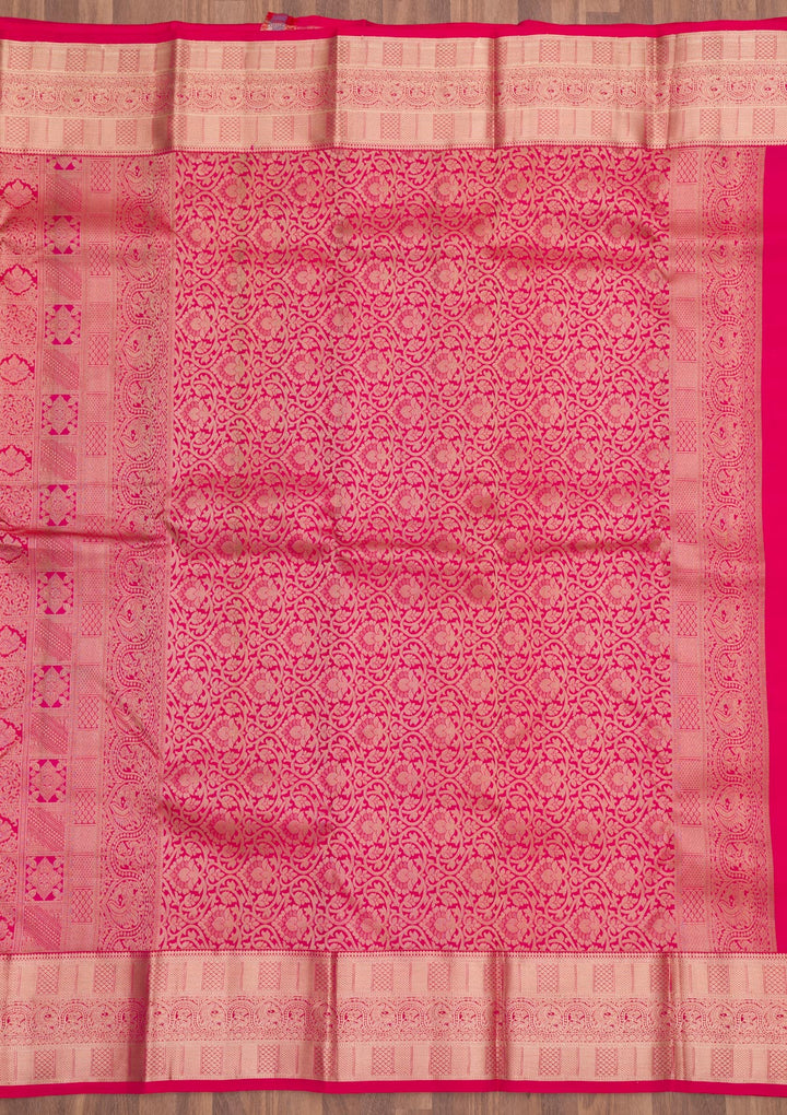 Magenta Pink Zariwork Pure Silk Saree