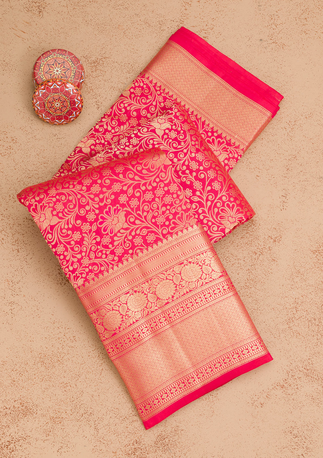 Magenta Pink Zariwork Pure Silk Saree
