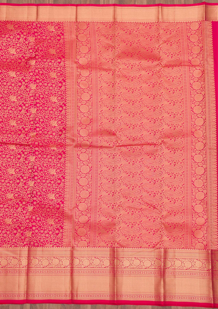 Magenta Pink Zariwork Pure Silk Saree