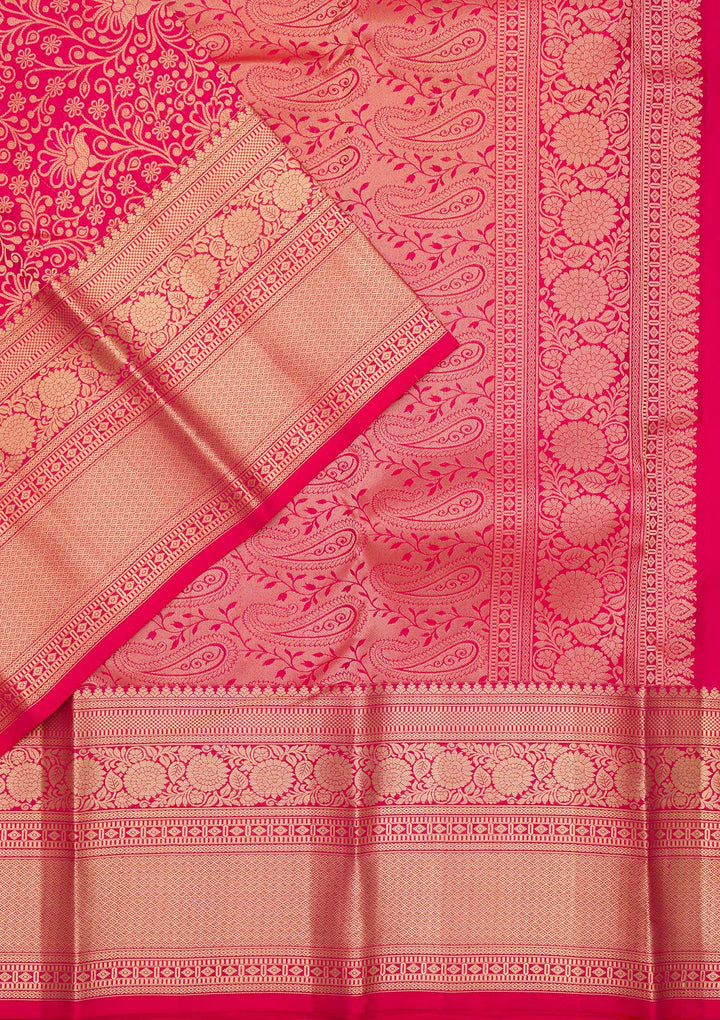 Magenta Pink Zariwork Pure Silk Saree